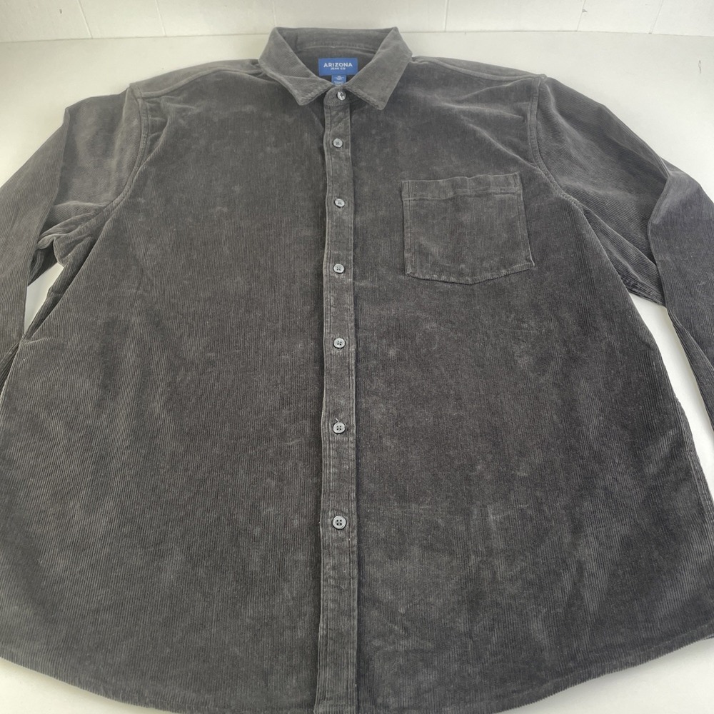 Arizona Jean Co. Men Corduroy Shirt XL Gray Long Sleeve Pocket - Picture 2 of 13